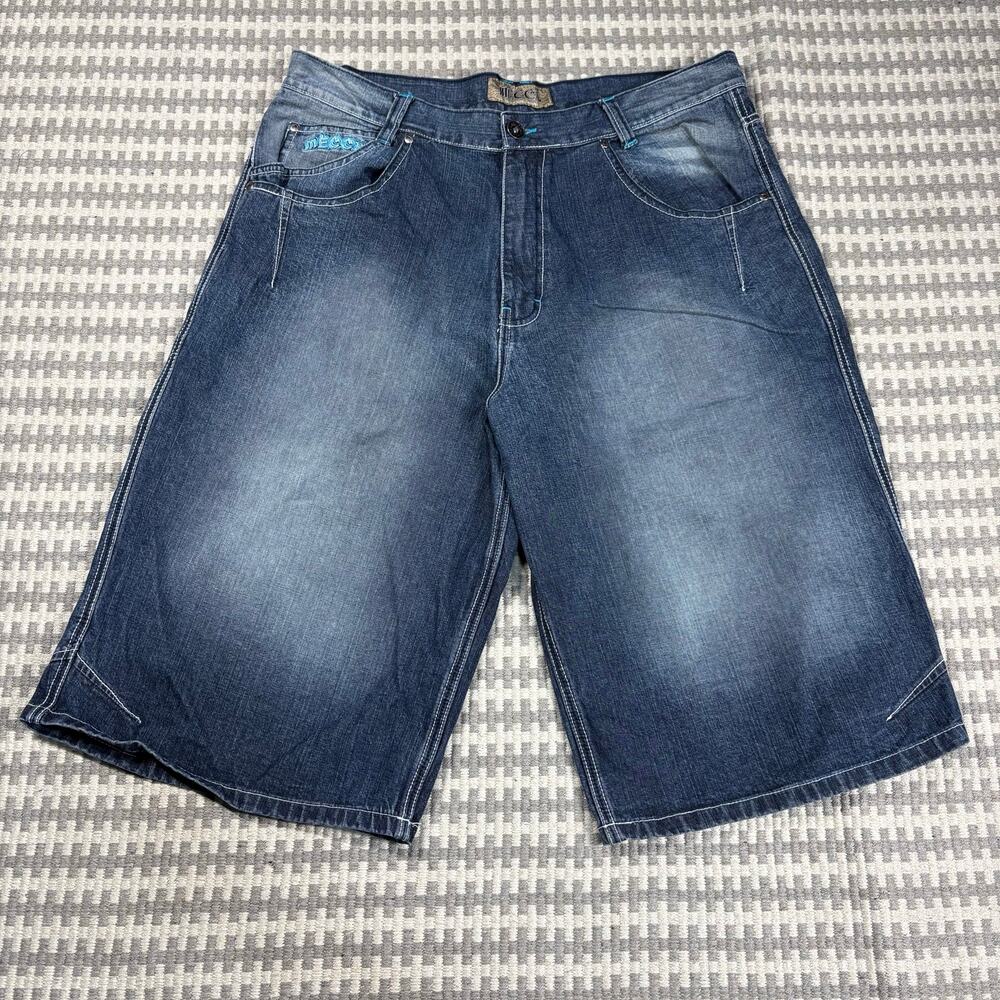 Vintage Mecca Baggy Denim Jorts Men's Size 38 Embroidered Pocket Y2K Hip Hop‎
